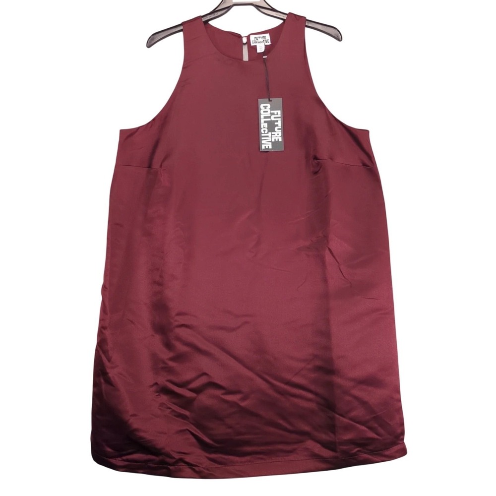 NWT‎ Future Collective Burgundy Satin Shift Dress Sz XXL Romantic Chic Y2K Glam